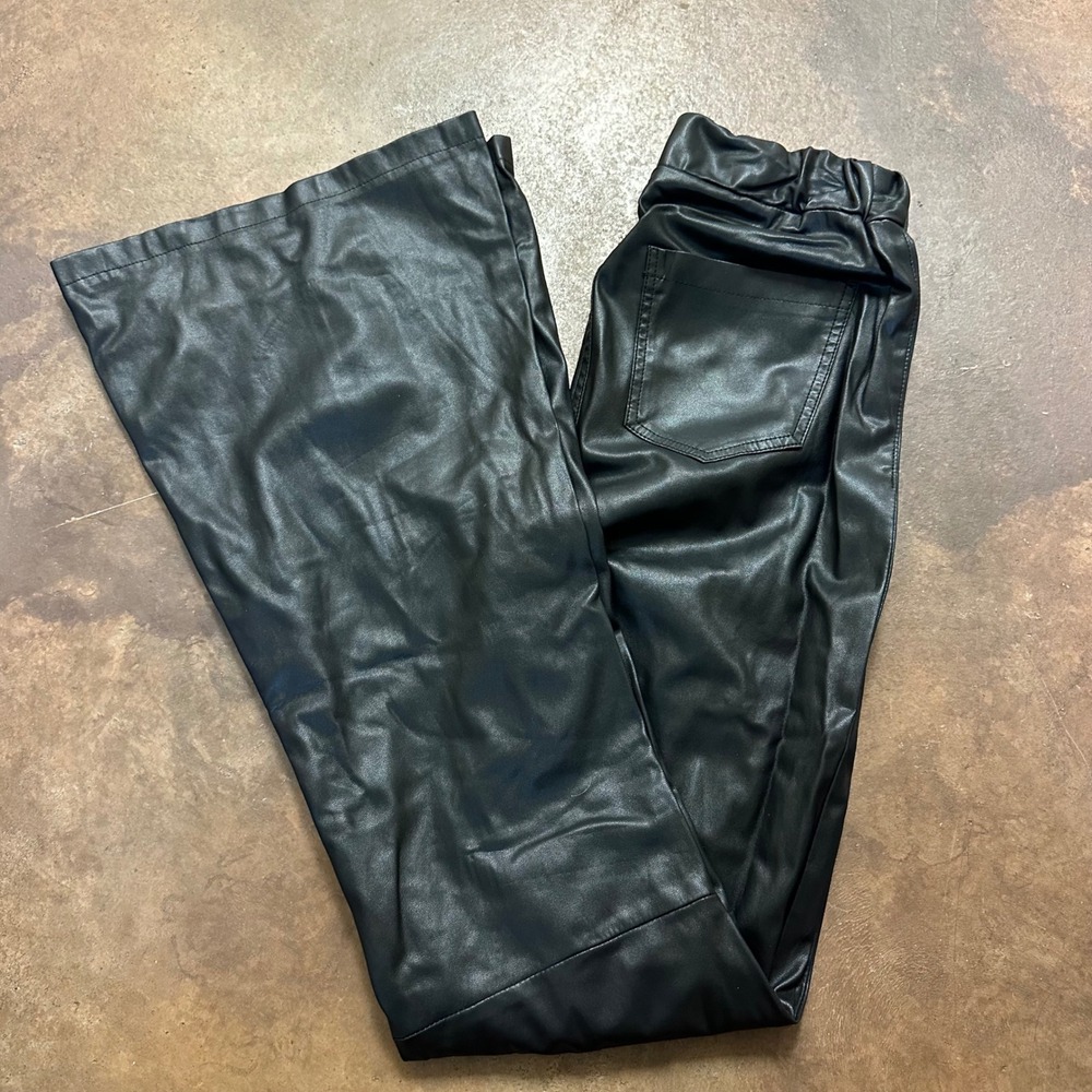 Blank NYC Faux Leather Pants High‎ Waist Flare Leg Elastic Waist Black 27